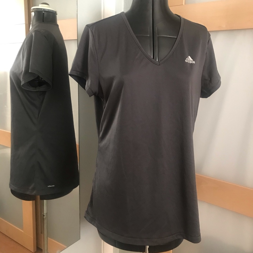 Adidas Dk Grey ShortSlv Athletic Top, L